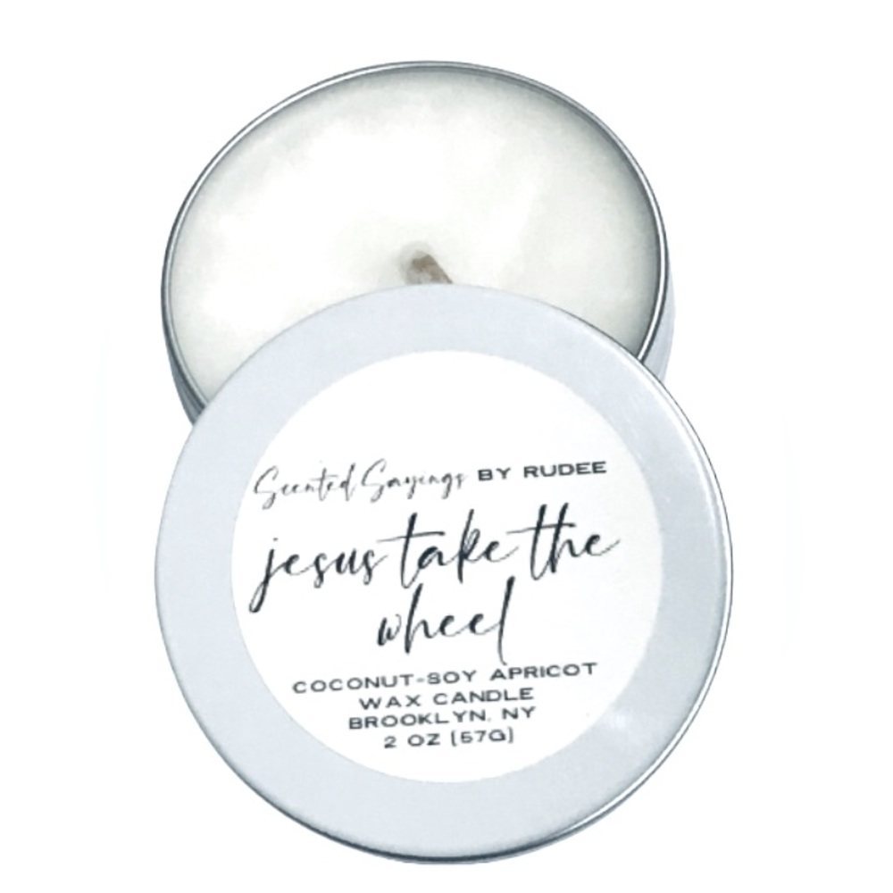 Hand poured Jesus Takes The Wheel Scented Candle 2 oz (travel size)